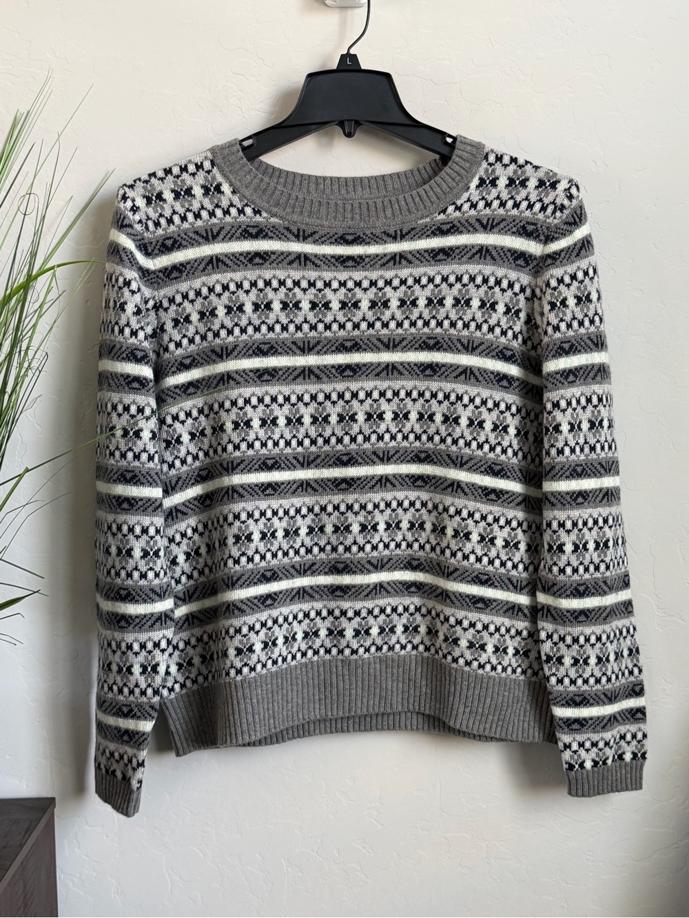 J.Crew Factory Fair Isle Merino Wool Blend Sweater XL Gray Navy